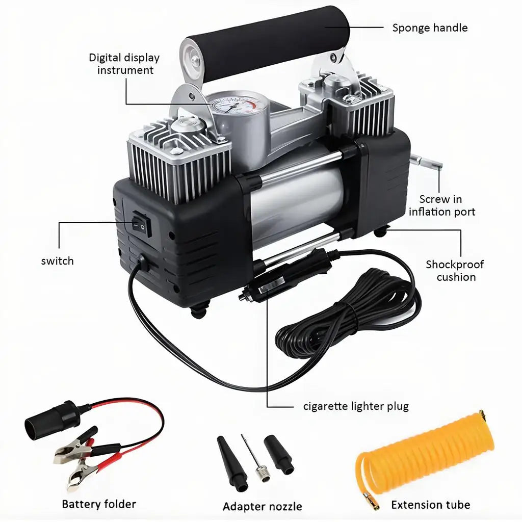 Portable 12V Tire Inflator Air Compressor Up To 150 PSI For Cars And Motorcycles With Inflation 75 Liters Per Minute-A