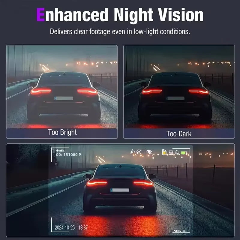 CZSKY 4K Dash Cam Car DVR Triple Channel Front Interior Rear Night Vision With Wide Angle Coverage And Loop Recording-A