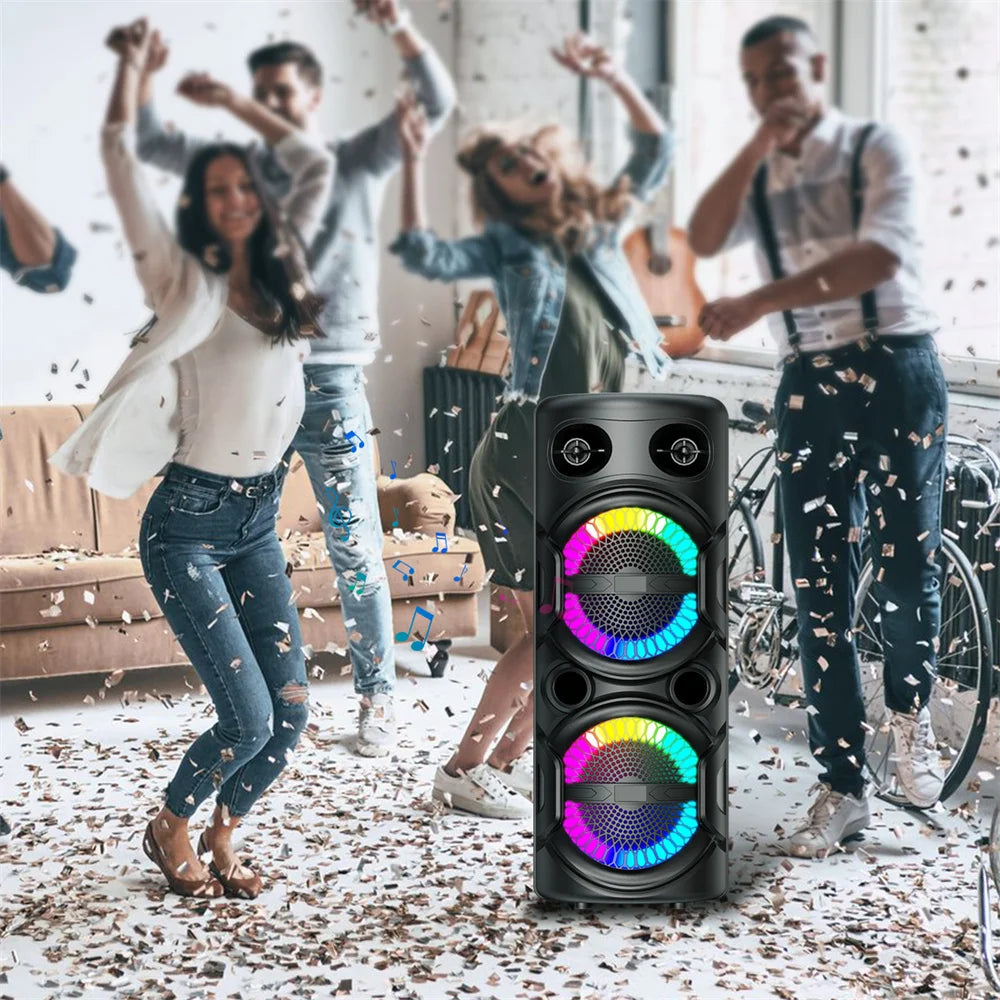 Curuk 3000W Portable Bluetooth Speaker Karaoke DJ System With Dual 8 Inch Subwoofers For Parties And Events-A