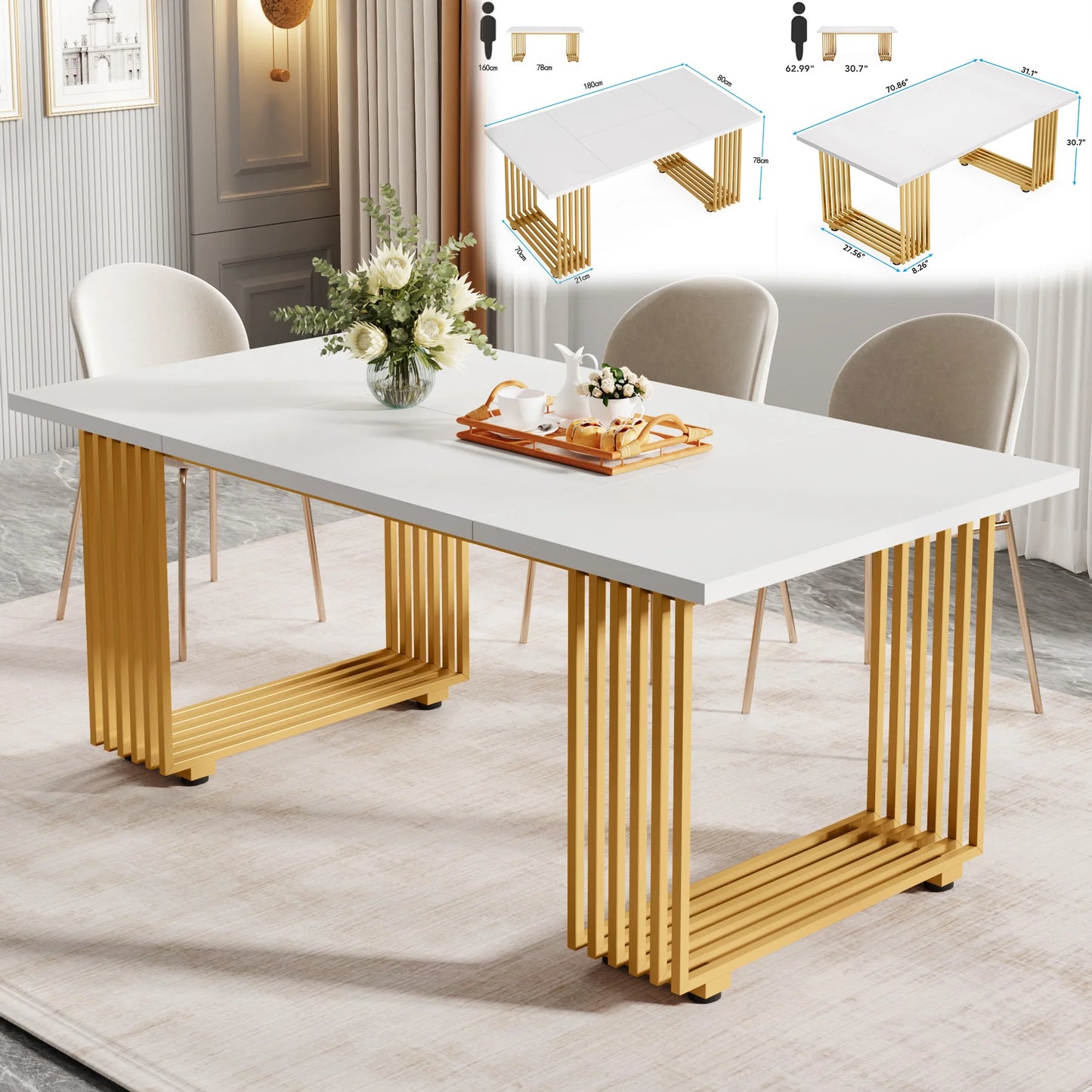 Tribesigns Rectangular Dining Table For Four To Six With Faux Marble Top Modern Kitchen Table-A