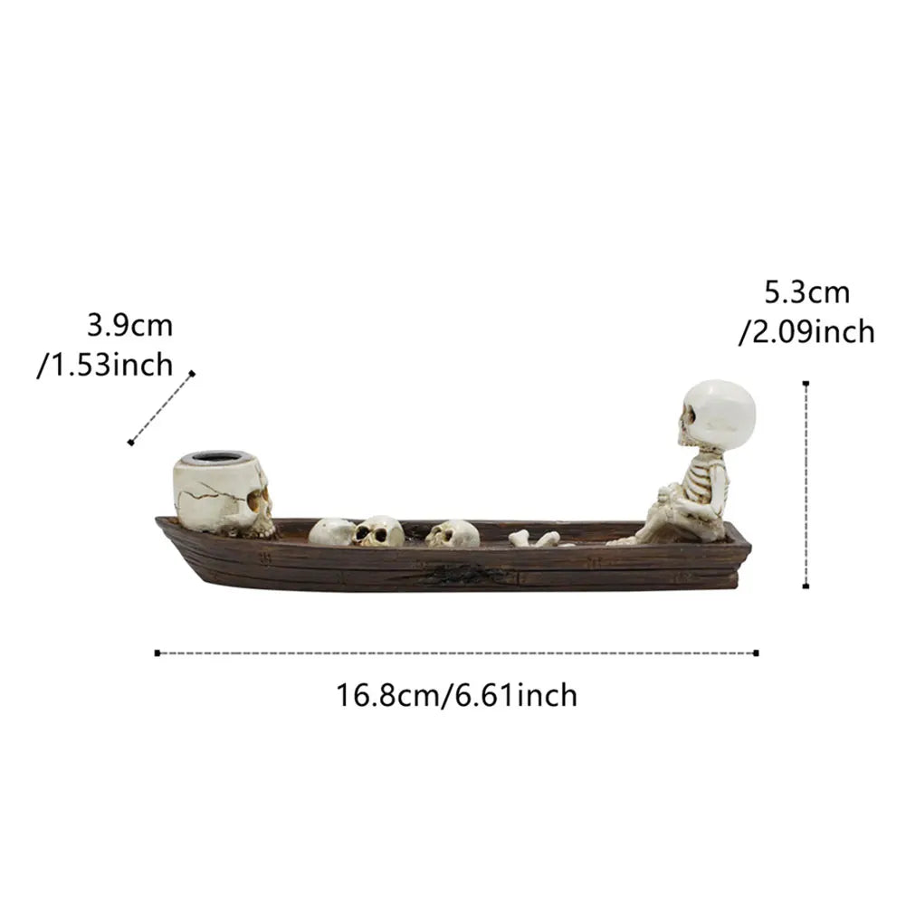 Alloet Skull Boat Incense Holder Gothic Resin Skeleton Statue