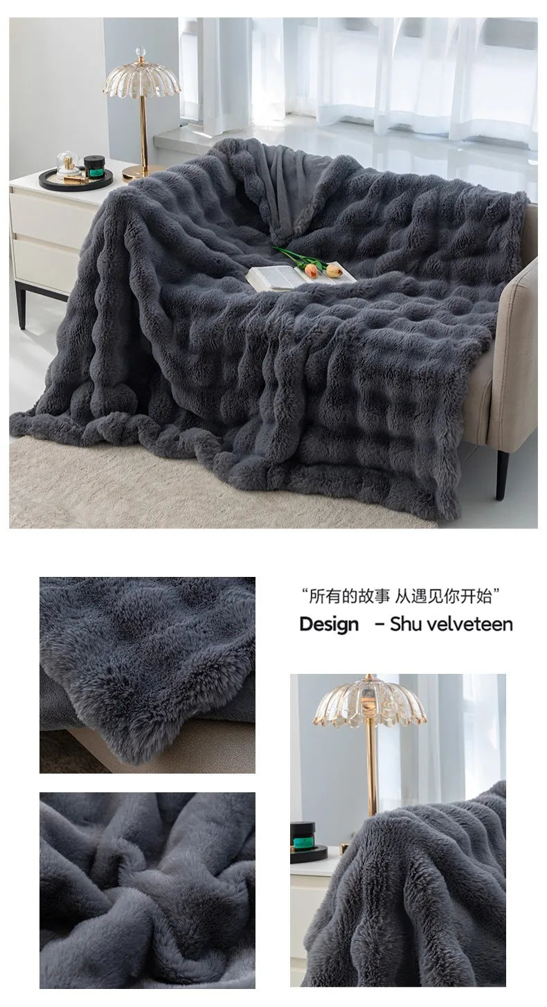 Rabbit Plush Blanket for Winter Warmth in Air Conditioned Rooms and Sofas Ultra Soft Cozy Throw-A