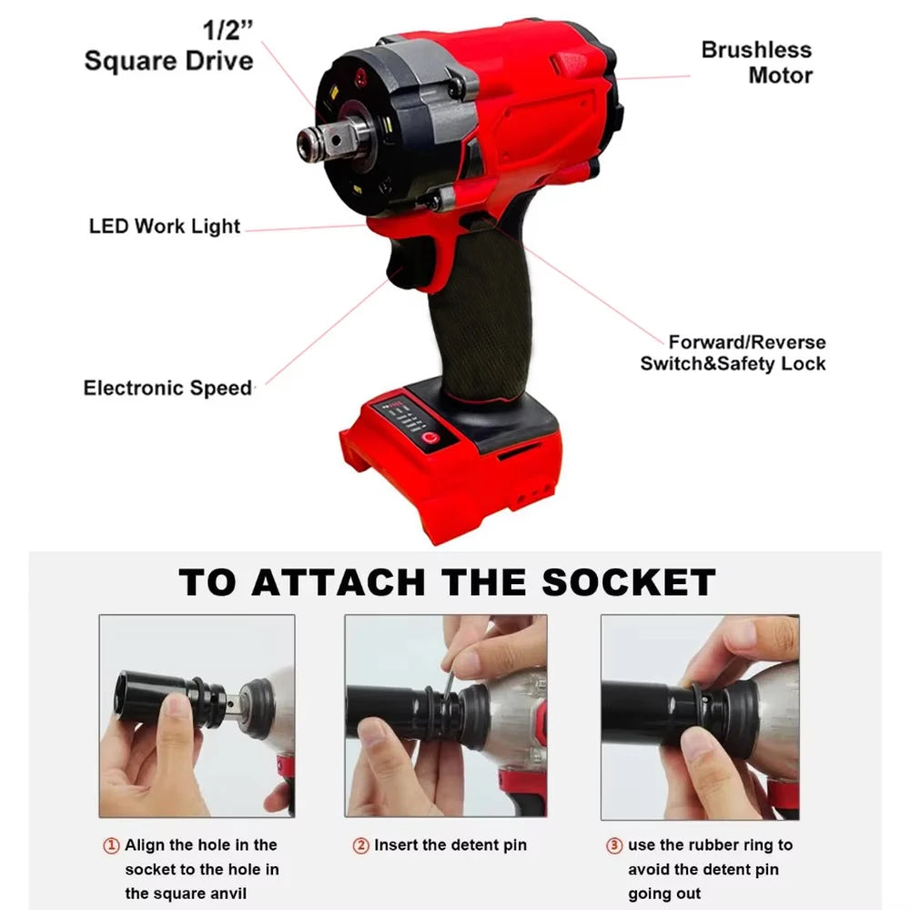 Magnitt Brushless Impact Wrench 500Nm Cordless Tool Half Inch Drive 18V For Lug Nuts And Heavy Fasteners-A