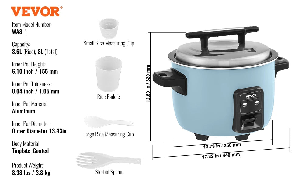 VEVOR Commercial Rice Cooker With Aluminum Nonstick Inner Pot For 24 Hour Keep Warm And Bulk Cooking-A