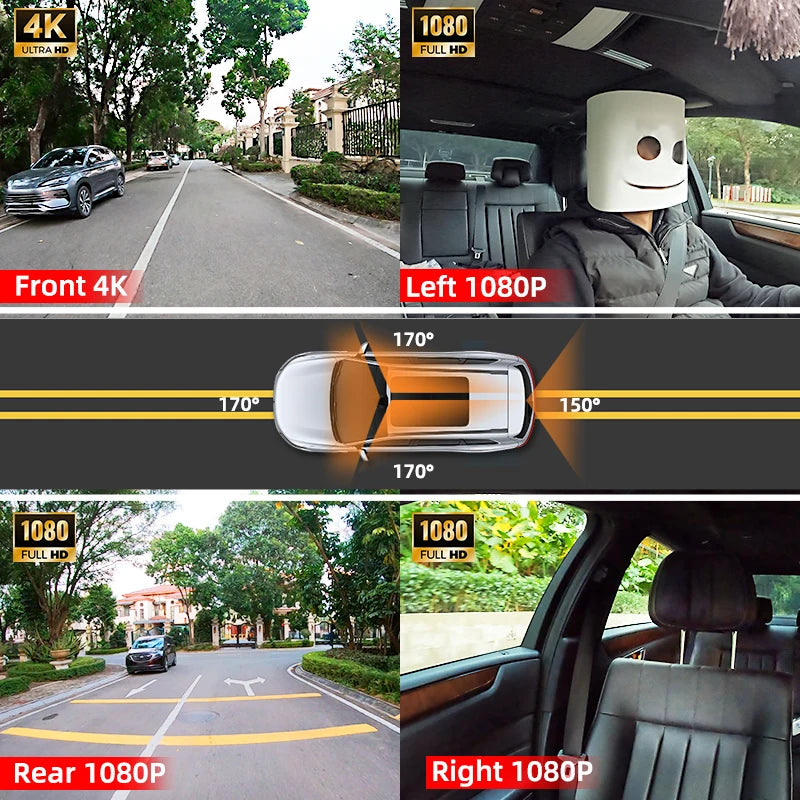 MUÜBAER 4K 360 Dash Cam 4 Channel With GPS 5GHz WiFi Front Left Right Rear 360 Degree View-A