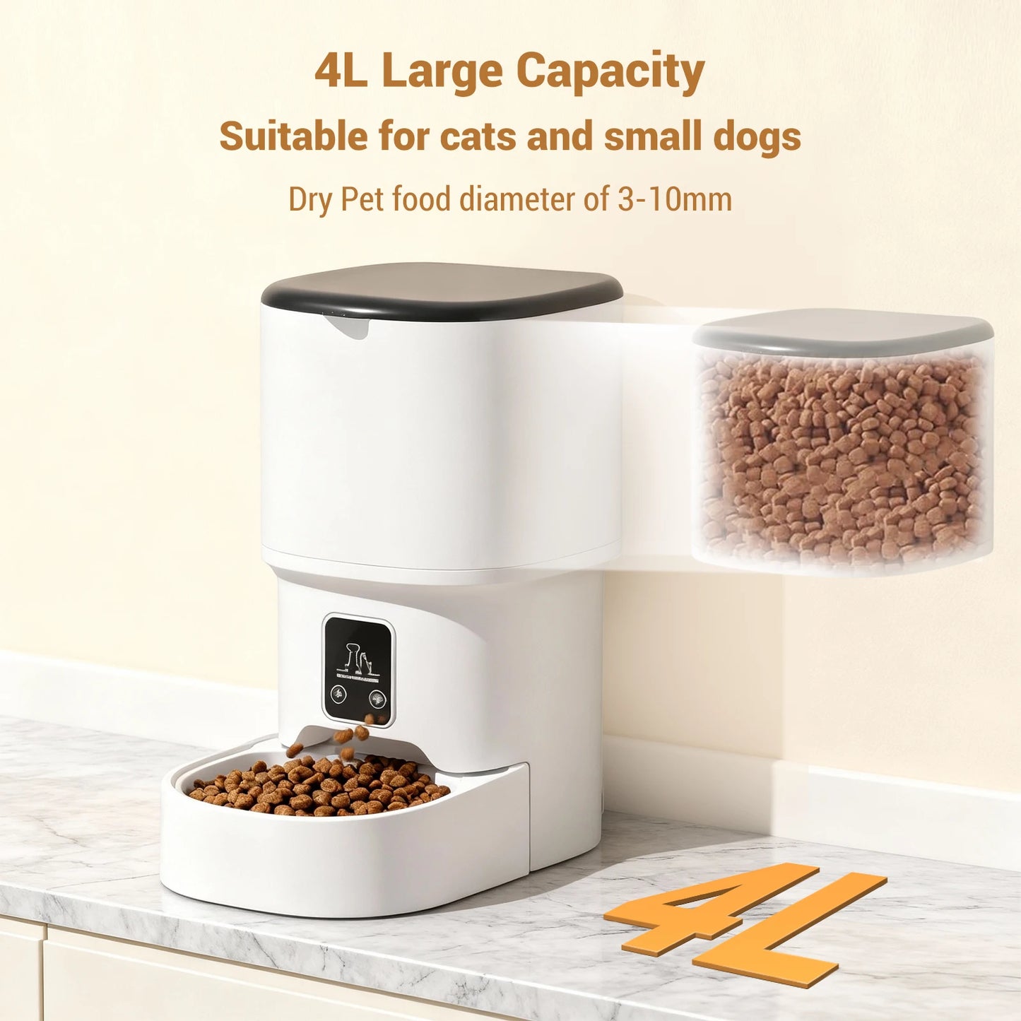 HiMISS Programmable Pet Feeder With Timer And Portion Control Large 4L Capacity For Cats And Small To Medium Dogs-A
