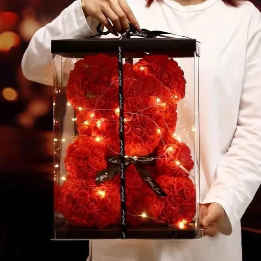 Artificial Teddy Rose Flower Bear With Box Valentines Day Gift For Girlfriend
