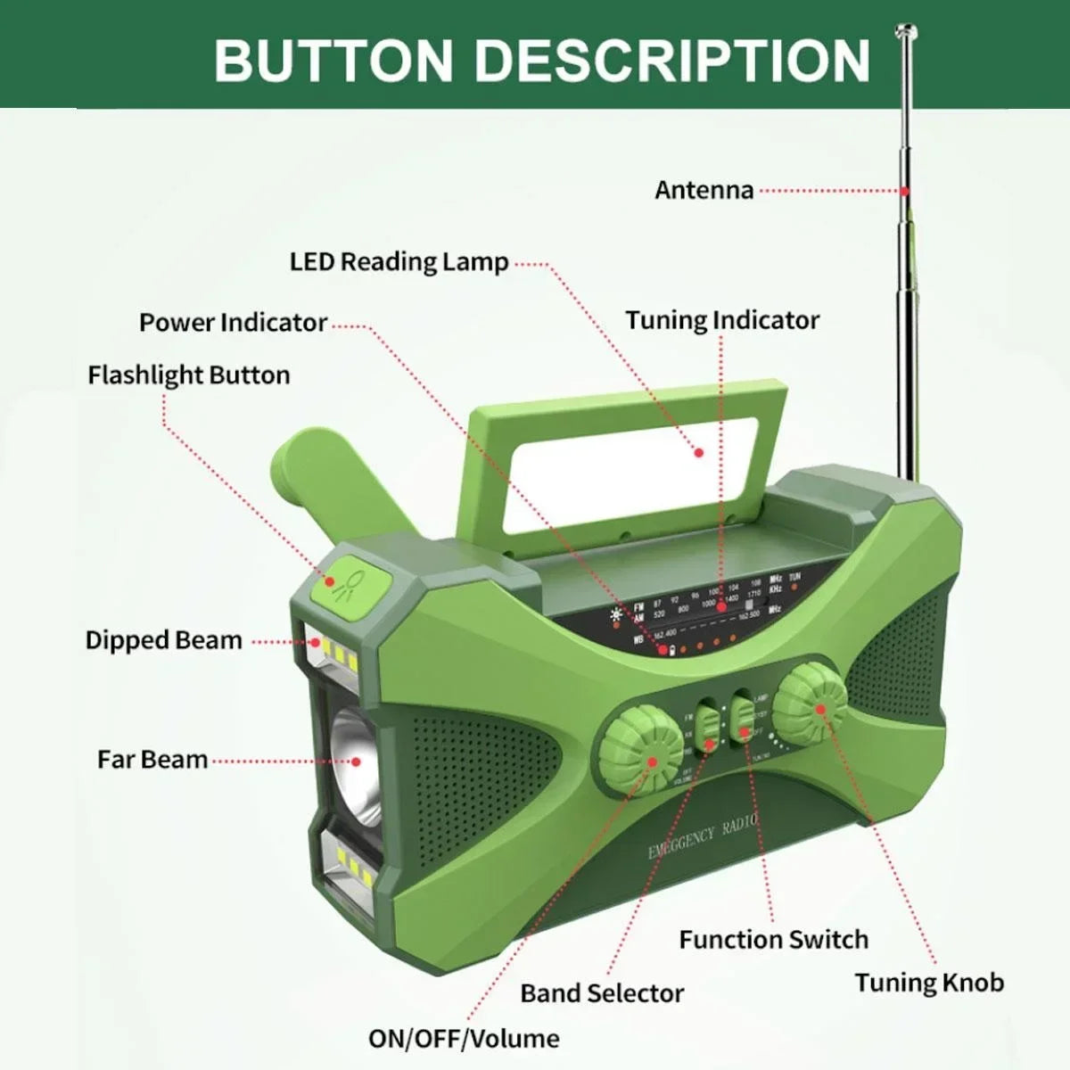 STONEGO 10000mAh Solar Hand Crank Emergency Radio AM FM NOAA