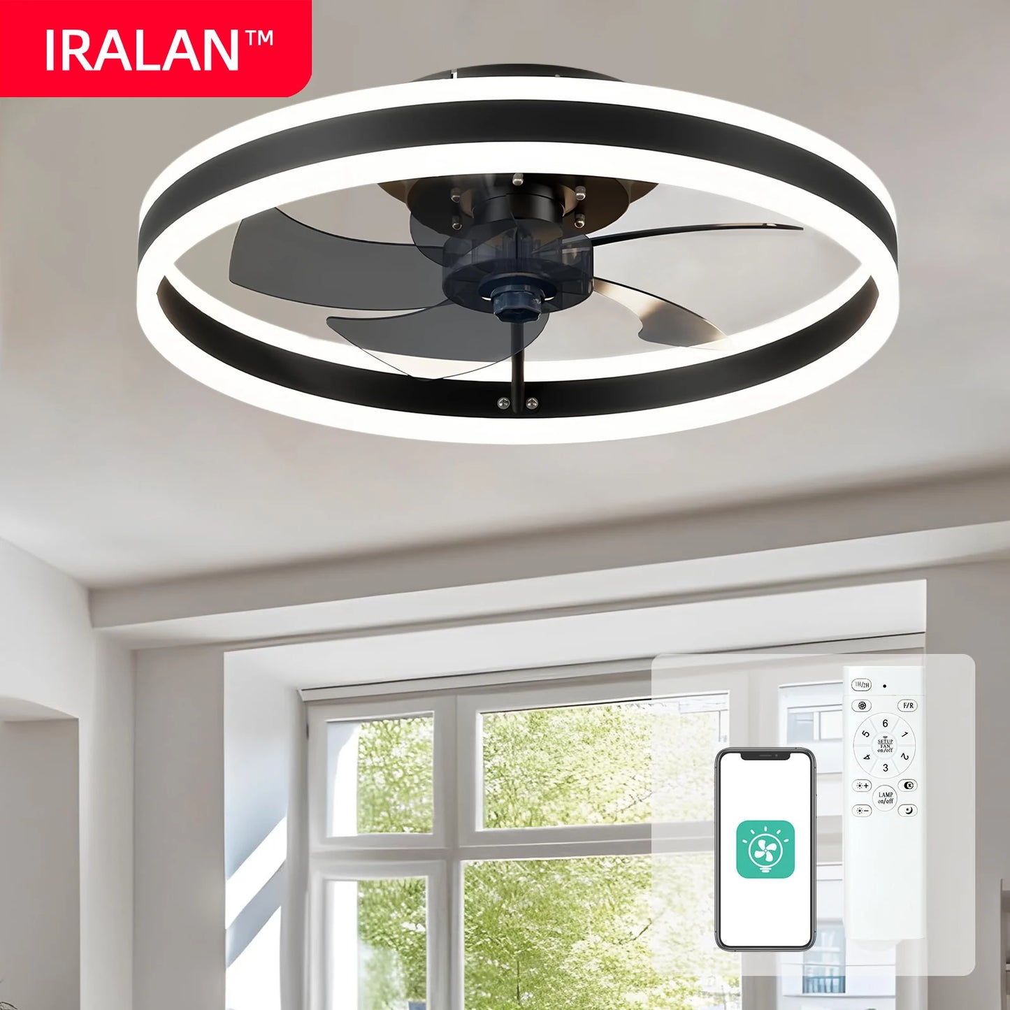 Iralan Ceiling Fan With Lamp Remote Dimming Six Speed LED Light Kit With Summer Winter Mode-A