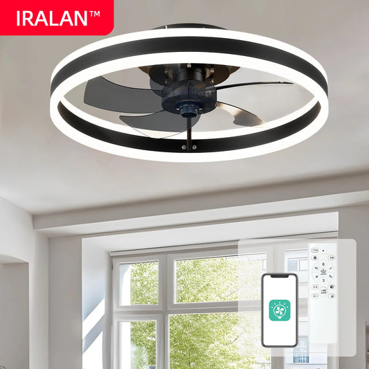 Iralan Ceiling Fan With Lamp Remote Dimming Six Speed LED Light Kit With Summer Winter Mode-A