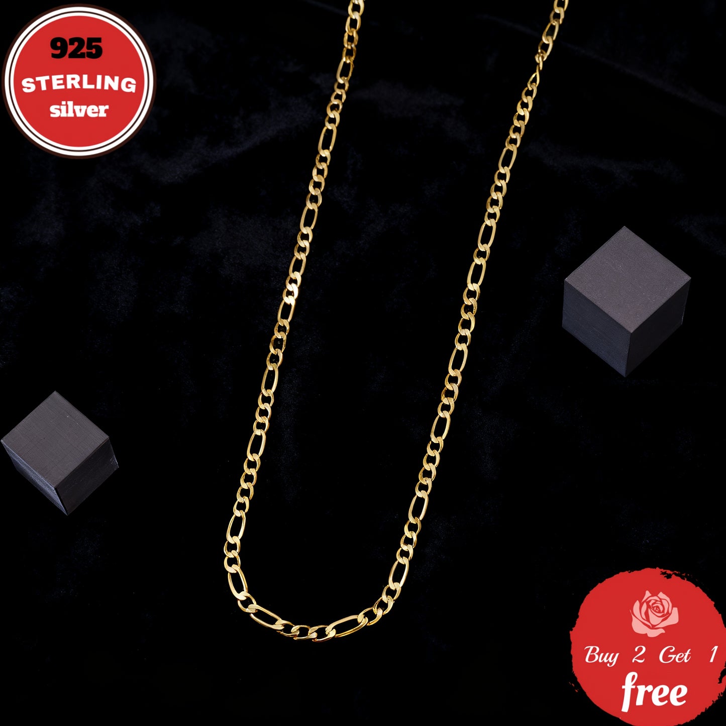 925 Sterling Silvery 6mm Figaro Necklace, Plated with 24K gold plated, Suitable for Daily Wear And Gifting. Christmas-themed, All-season Jewelry, Unisex, Comes with A Gift Box, A Perfect Gift for Your Boyfriend Or Girlfriend,