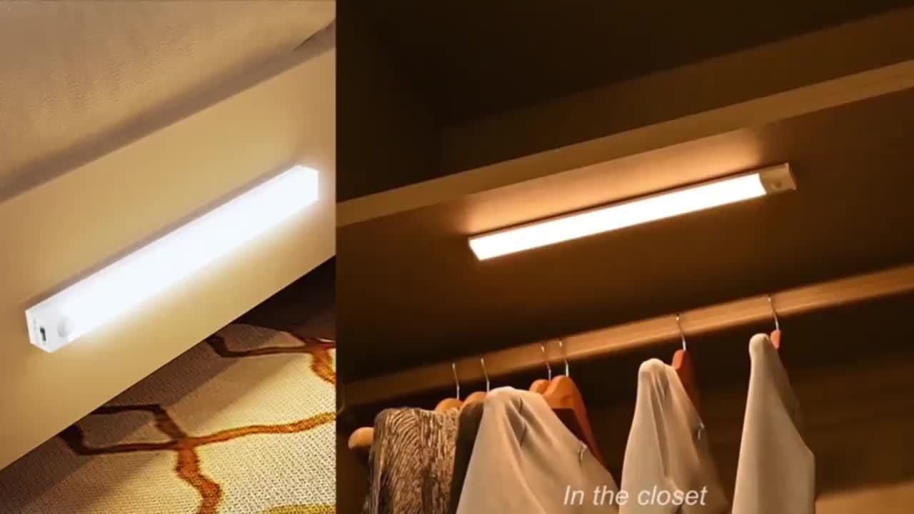 12pcs LED Motion Sensor - Dimmable Cabinet Light, USB Charging Cabinet Bottom Light, 3 Adjustable Modes, Night Light, Suitable for Bedrooms, Stairs, Kitchen Office Supplies, Bedside Reading Light