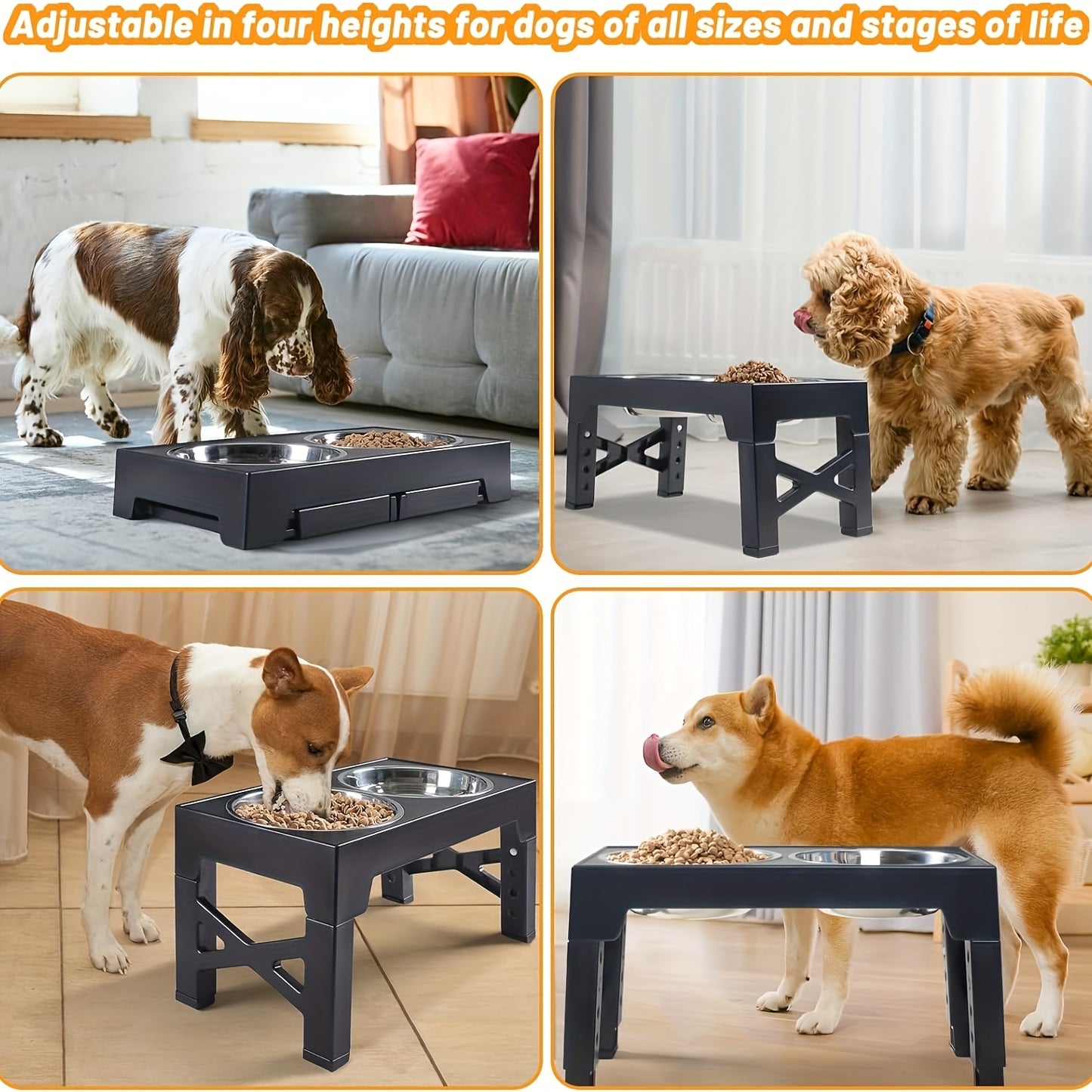 5 Height Adjustable Raised Dog Bowls, Collapsible Raised Dog Bowl Stand with Slow Food Bowl And Stainless Steel Dog Food Bowl for Small, Medium, And Large Dogs And Cats