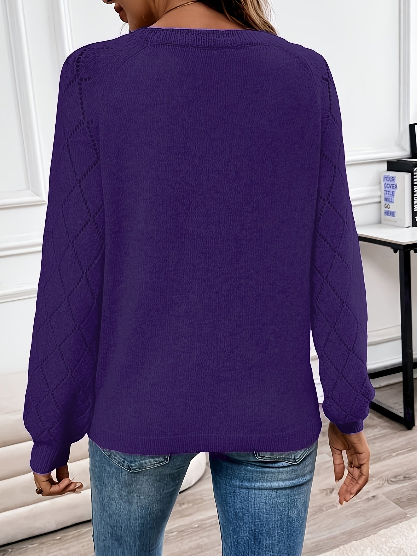 Women's Soft Acrylic Blend V-Neck Sweater - Solid Color Pullover Sweater Suitable for Fall Winter, Elegant Casual Long Sleeve Top, Cozy Warm Blouse for & Social Events