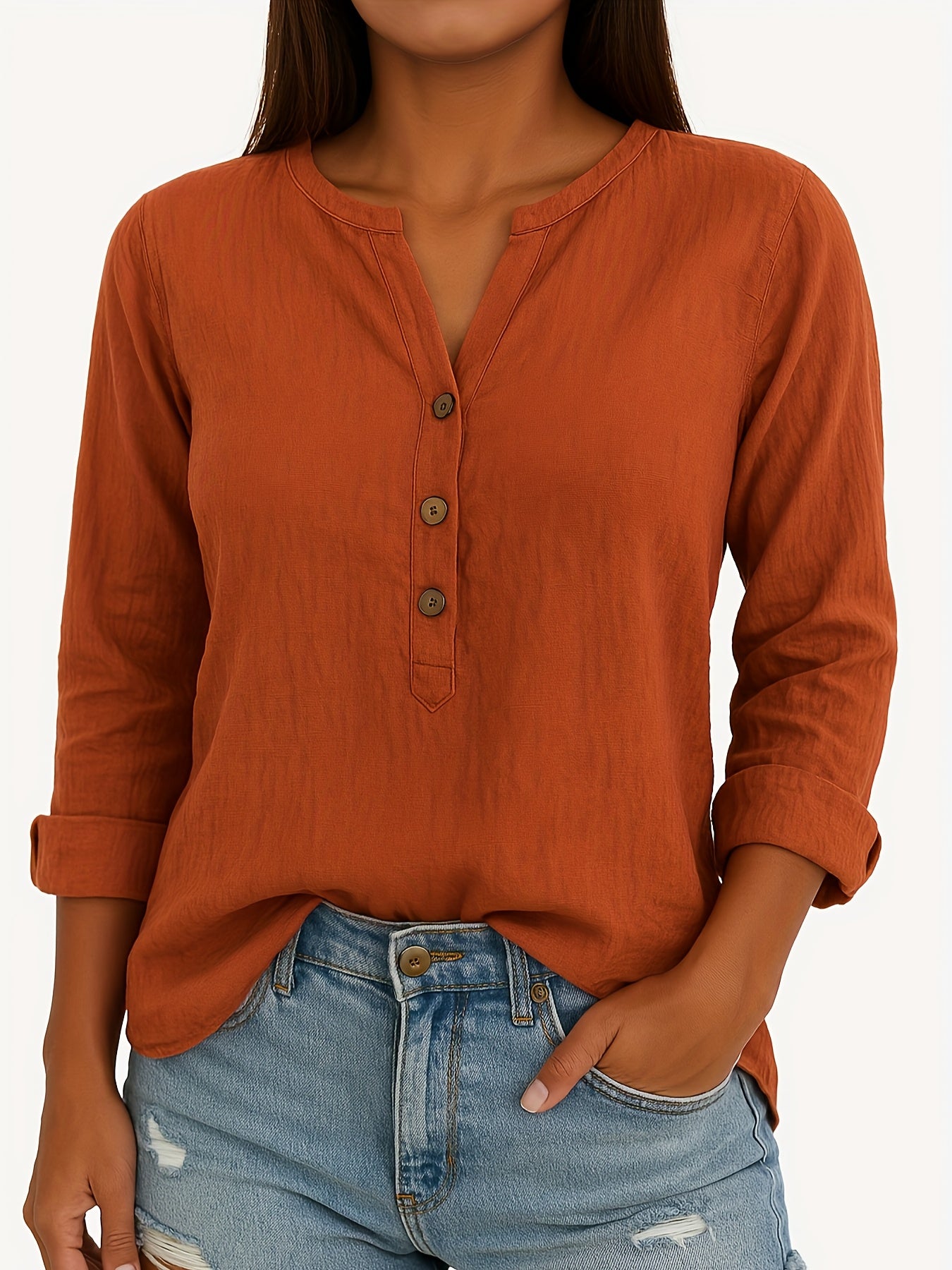 3pcs Women's Linen Fake Button Shirt Casual Half Sleeve Loose Shirt with Collar Yarn Tops Pink+Blue+Orange