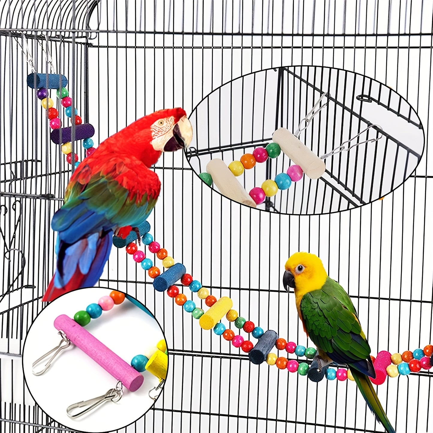 15pcs Wood Bird Parrot Swing & Climbing Gym Set with Hanging Bells, Hammock, Ladders - Chewable Cage for Small to Large Birds (Parakeets, Cockatiels, Conures, Macaws, Love Birds) - Wood for beak Health &