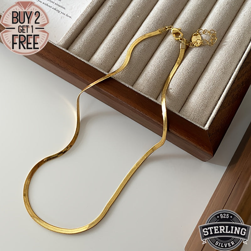 18K Golden plated Golden-plated, 925 Sterling Silvery 18K Golden plated Flat Necklace, Classic And Simple Design, Multi-sized Fashionable Necklace, Suitable for Various Occasions - Valentine's Day, Halloween, Christmas, Anniv