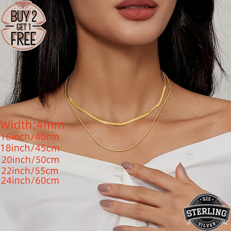 18K Golden plated Golden-plated, 925 Sterling Silvery 18K Golden plated Flat Necklace, Classic And Simple Design, Multi-sized Fashionable Necklace, Suitable for Various Occasions - Valentine's Day, Halloween, Christmas, Anniv