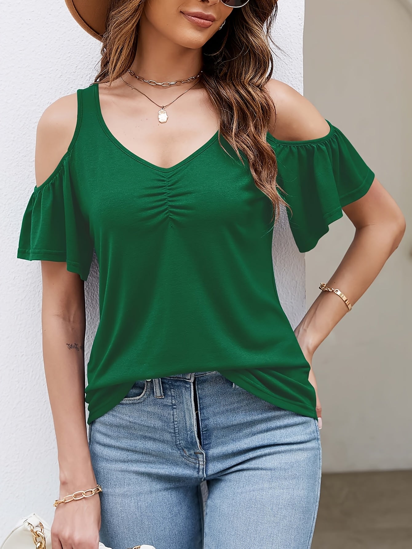 [Casual Cold Shoulder Tops] Casual Cold Shoulder Tops for Women | Short Sleeve V Neck Tunic Shirts