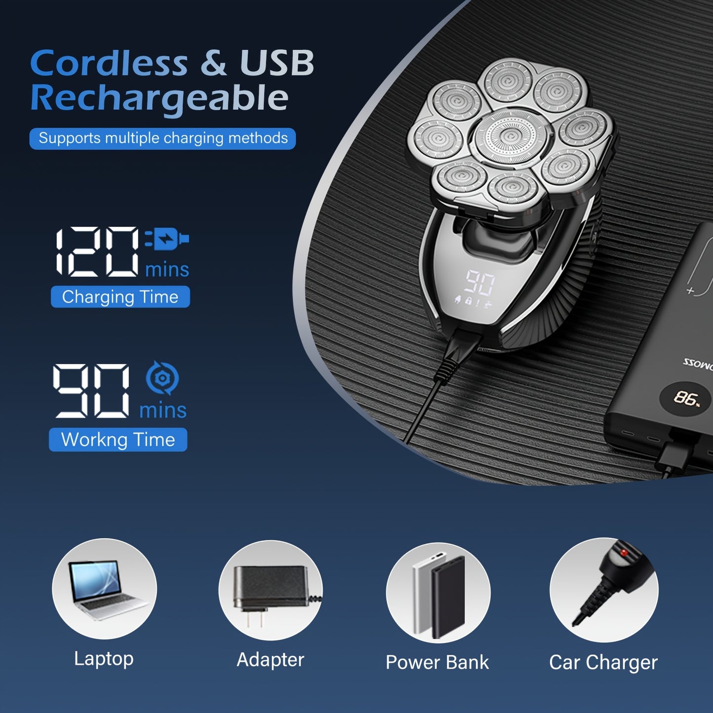 VOLTPANTHER Head Shaver for Men USB Rechargeable Wet Dry