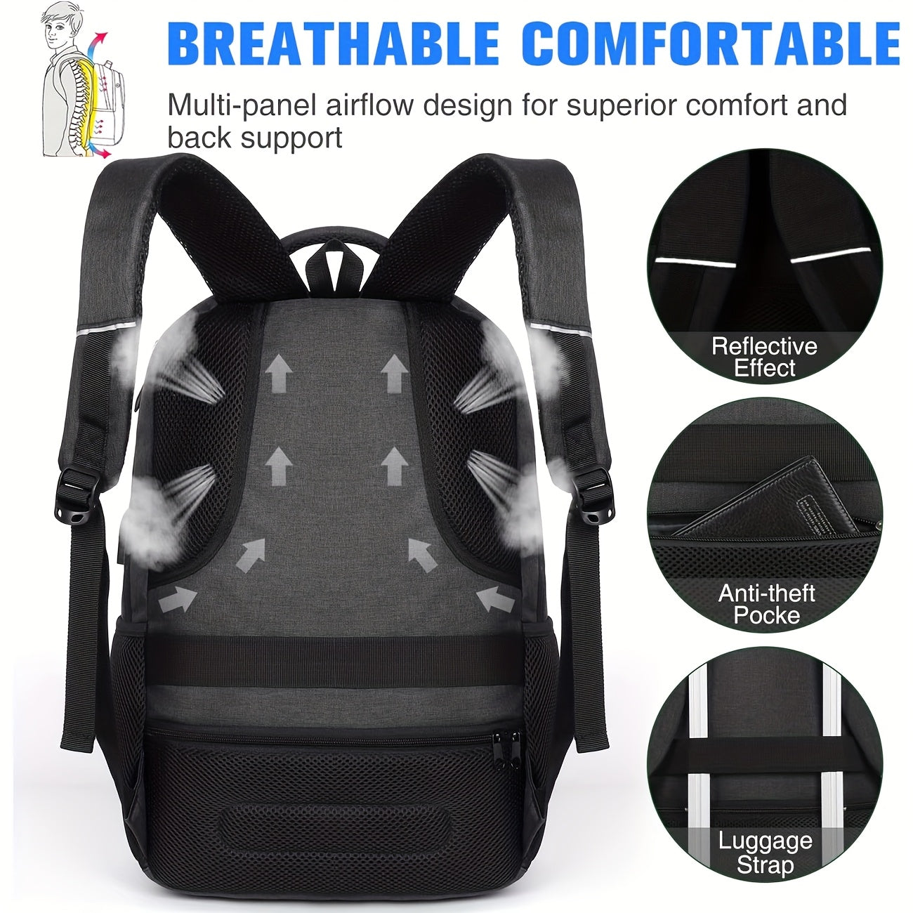 Durable Polyester Laptop Backpack With USB Port TSA-Compliant And Machine Washable