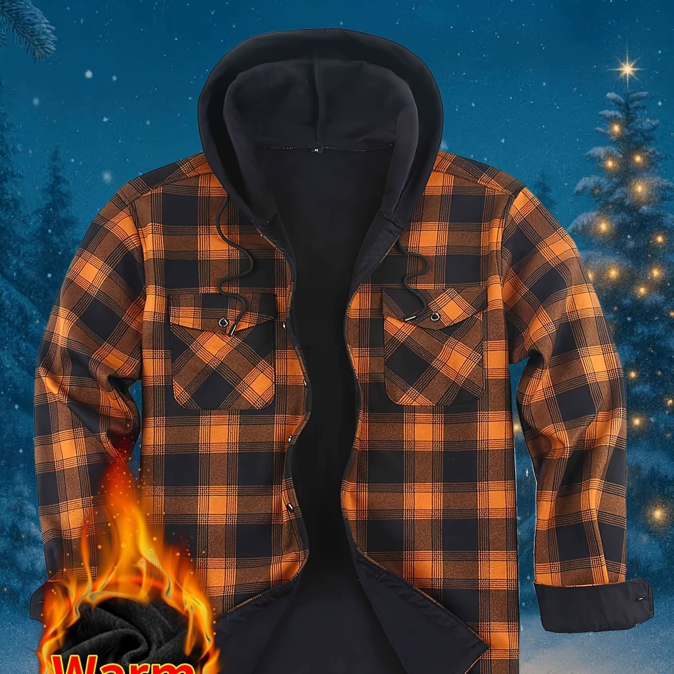 2026 New Men's Shirt Thanksgiving And Christmas Gift Couple Outfits Unisex | Winter JacketMen's Winter Pajamas Flannel Plaid Casual Shirt | Double Pocket Thickened Warm Desig Regular Fit Hooded Long Sleeve Shirt Men's Warm Ja