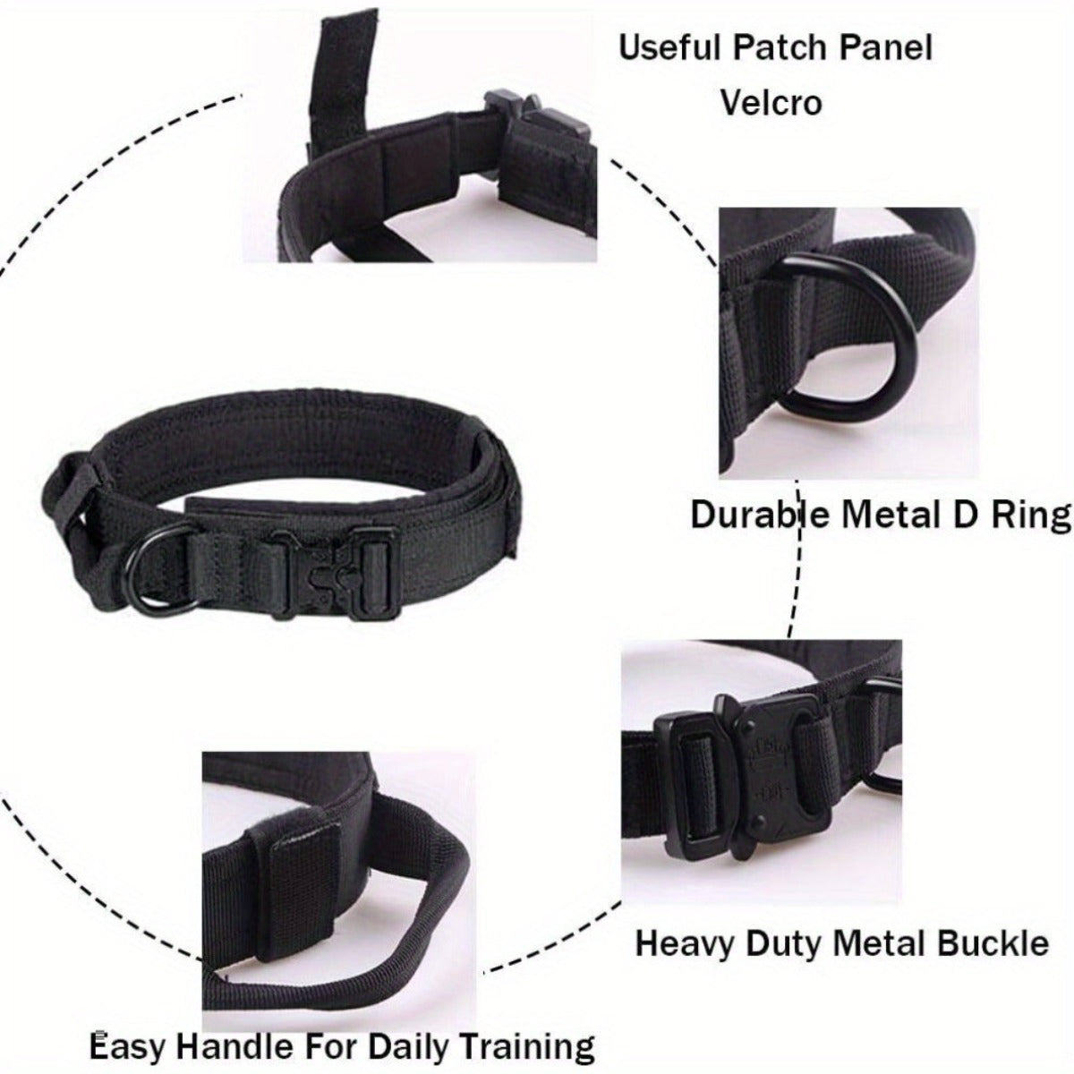 2pcs Heavy Duty Tactical Dog Collar with Handle & Metal Buckle - 1.5" Wide Nylon -Grade Obedience Training Collar for Large/Medium Dogs (German Shepherd,, Labrador) - Adjustable, Padded, Outdoor, Camping, Hunting Gear