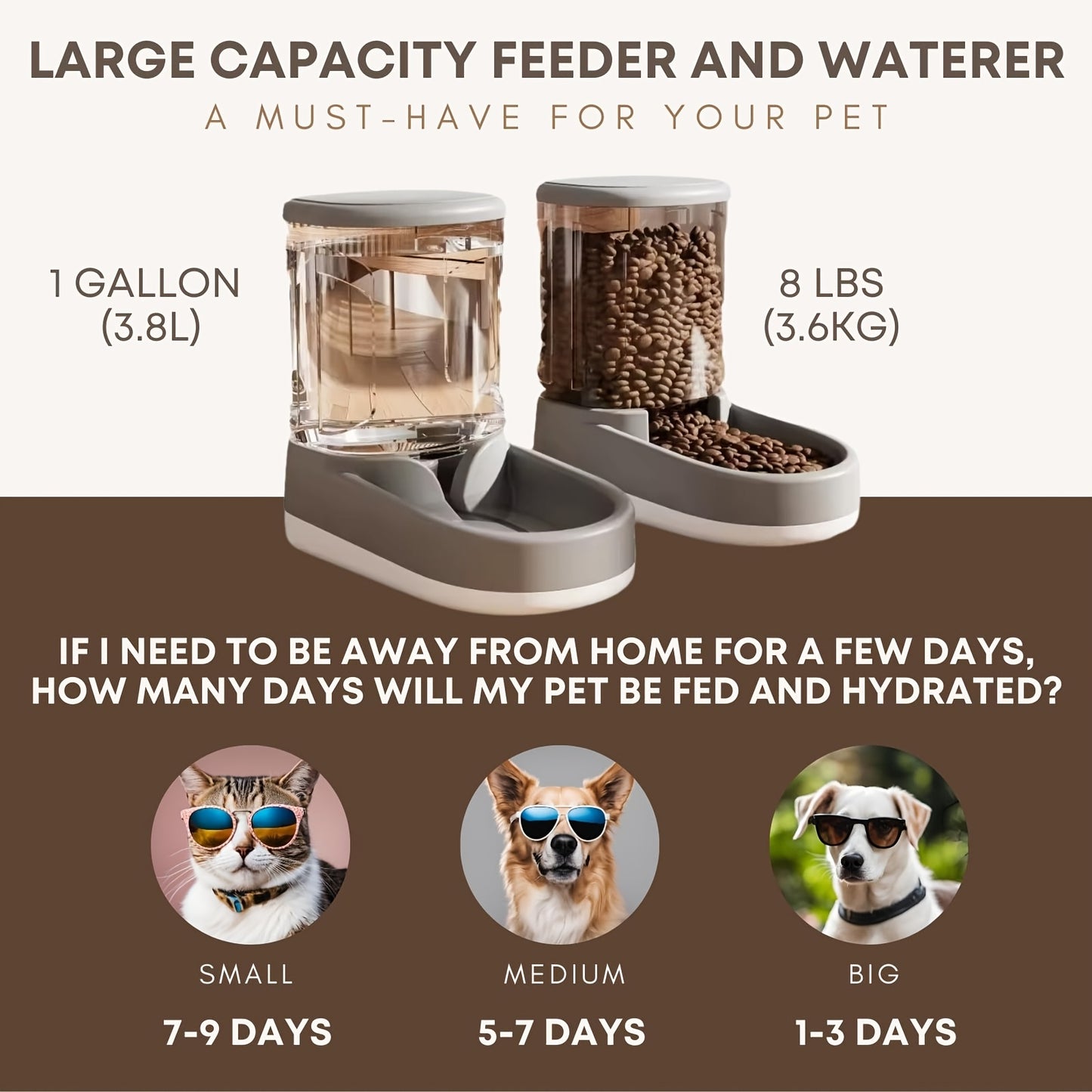 [Automatic Dog Feeder Set] 2pcs 8-Pound Large Automatic Dog Food Feeder And Water Dispenser Set, Plastic Gravity Dog Food And Water Dispenser Set For Big/Medium/Small Pet