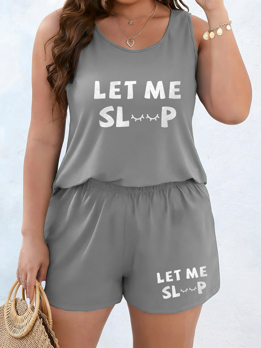 Women's & 2pcs Pajama Suit - Sleeveless Round Neck Tank Top & Matching Shorts Sleepwear, Let Me Sleep Letter Print Sleepwear Set, - Machine Washable Pajamas (Non-) 2pcs Bundle for & Travel Comfortable for