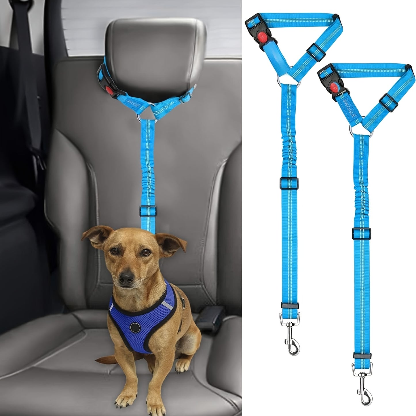 2-Pack Heavy-Duty Nylon Dog & Cat Car Safety Harnesses with Adjustable Headrest Restraint System, Secure Locking Mechanism & Comfortable Padded Vest - Vehicle Seat Belt System for Secure Travel, Machine Washable Pet Car Seatb
