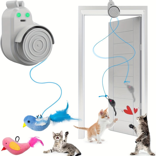 Automatic Flying Bird Feather Cat Toy - - Electric Kitten & Adult Cat Enrichment with Realistic Flying Motion, Stick-On Hanging Indoor Play, Low-Voltage (Under 36V) for Tabby, Siamese, Persian & All Breeds - Interactive