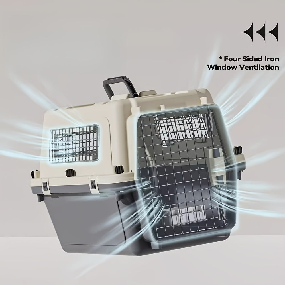 [Airline Approved Pet Carrier] Large Portable Airline Approved Pet Travel Carrier | Hard-Sided Kennel with Metal Door, Anti-Pressure & Anti-Fall Design, Durable Construction, Secure Locking System & Easy-Carry Handle - Ideal