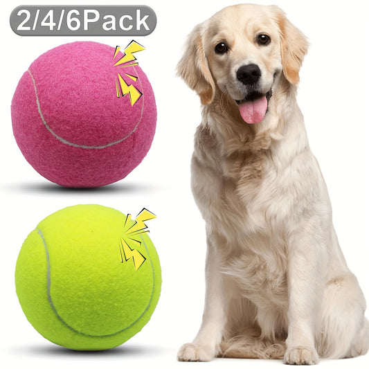 2/4/6pcs Oversized Tennis Ball Dog Toy with Natural Rubber Squeaker - Heavy-Duty Loud Squeaky Ball for Fetch, Training, Tug-of-War & Dental Suitable for Breed Sizes (4-inch)
