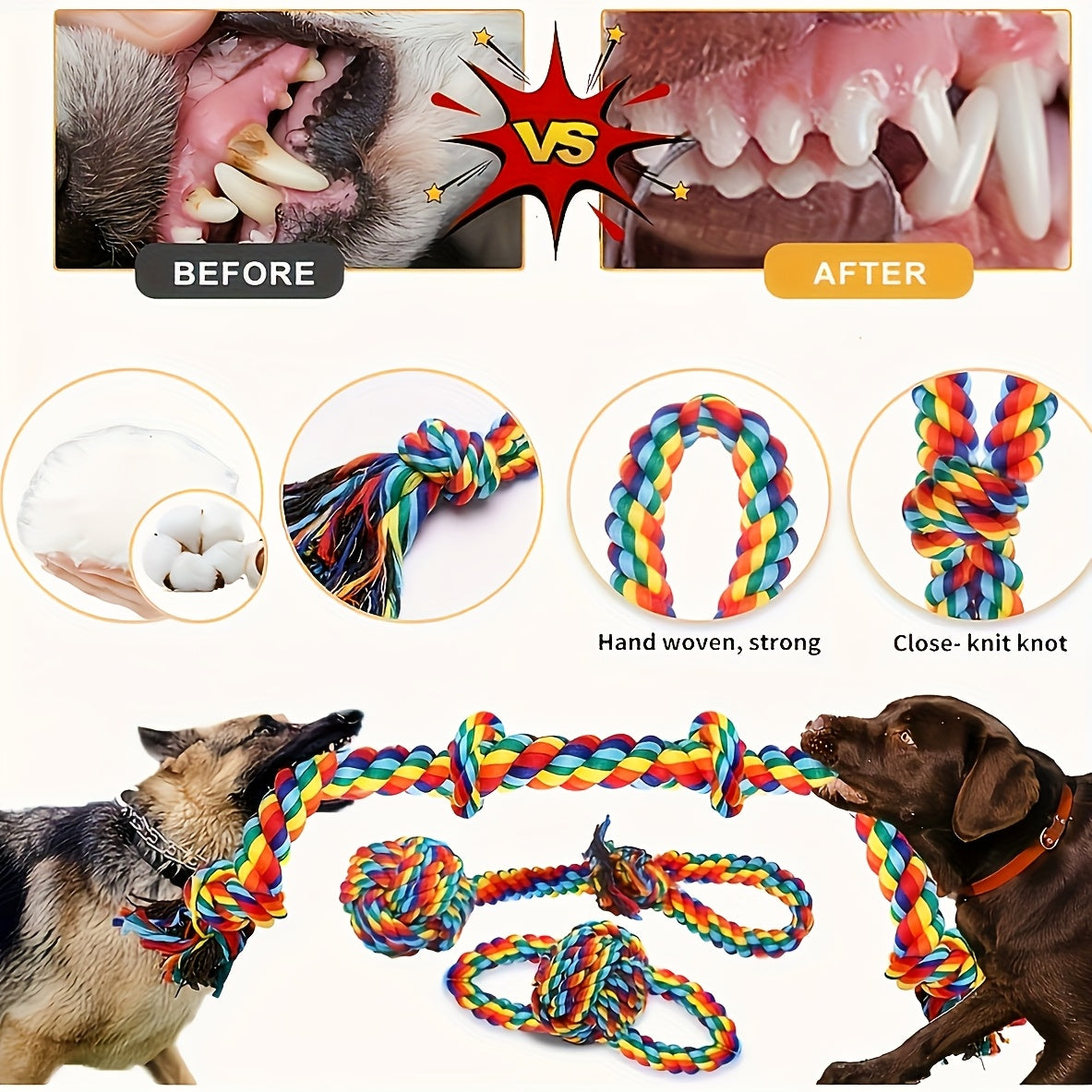 Six Piece Indestructible Dog Chew Toys Set For Aggressive Chewers Teething And Dental Cleaning Indoor Outdoor Tug Of War