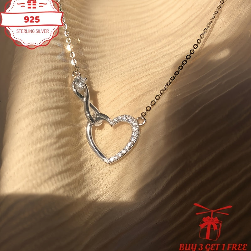Handmade, S925 Sterling Silvery Love Necklace, Classic Neck Decoration Gifts, Suitable For All Seasons, Suitable For Both Teenager And Teenager, Gifts For Him/her On Valentine'S Day, Family, Friends, Sisters, Buy 3 Get 1 Free