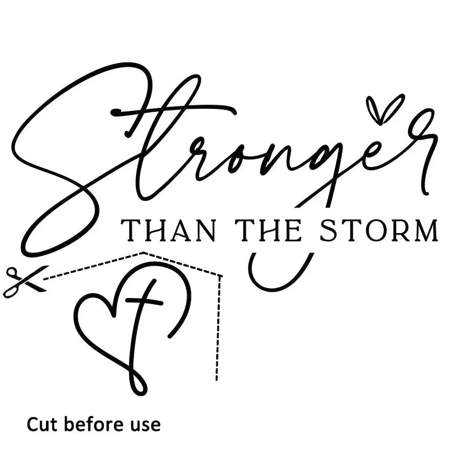 You Are Stronger Than The Storm Iron-On Transfer Stickers - 10 Inch Large Black Vinyl Patches with Elegant Cursive Lettering & Heart Design, Faith-Inspired Christian Symbolism for T-Shirts, Hoodies, Bags, Fabric Crafts - Easy