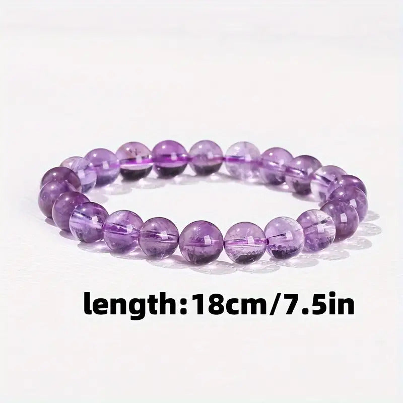 49pcs Handmade Stone Bead Bracelet- Multiple Colors Available, 8mm Elastic Beaded, Exquisite Style Valentine's Day Suitable