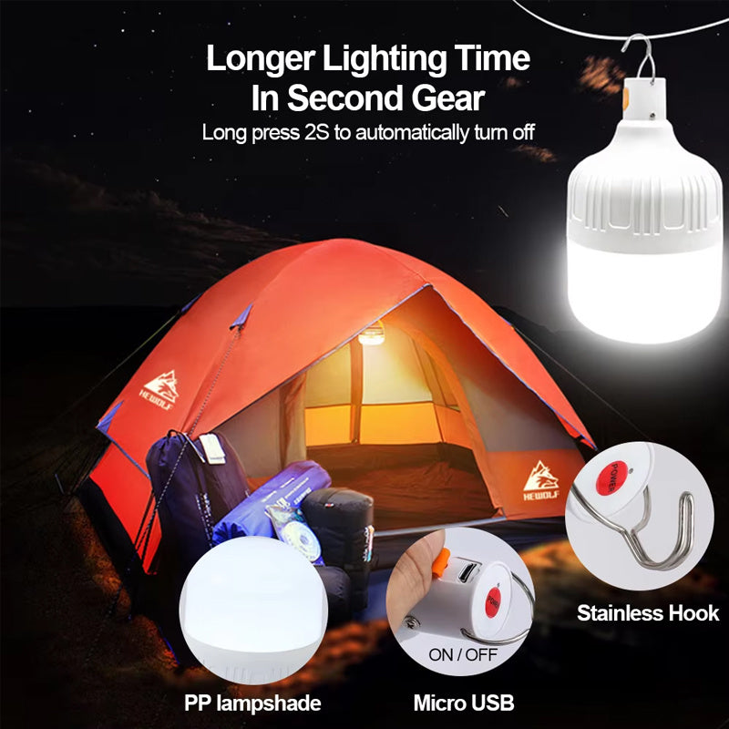 4pcs USB Rechargeable LED Camping Lanterns - Portable Emergency Bulb Lamps with 3 Brightness Modes, High-Power Tent Lights for Outdoor, Camping, and Emergency Use, White, Camping Lights, Tent Illumination, Sleek Design, Durab