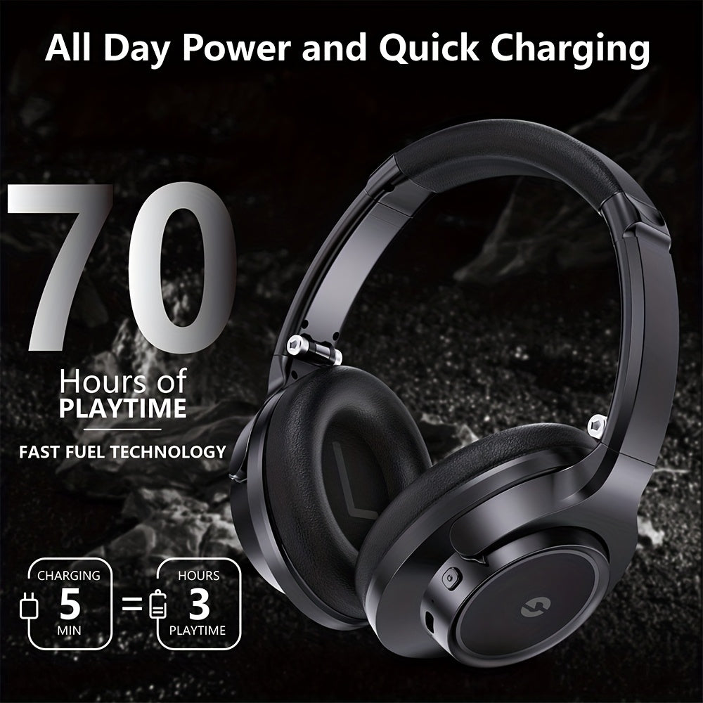 Heavy Bass Wireless Earbuds with Microphone - 70-Hour Playback, Wireless Stereo Sound, Foldable Low-Profile Earphones Suitable for Home, Office, Phone, PC, Tablet - Compatible for Phones/Tablets (No Adapter Included)