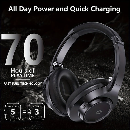 Heavy Bass Wireless Earbuds with Microphone - 70-Hour Playback, Wireless Stereo Sound, Foldable Low-Profile Earphones Suitable for Home, Office, Phone, PC, Tablet - Compatible for Phones/Tablets (No Adapter Included)