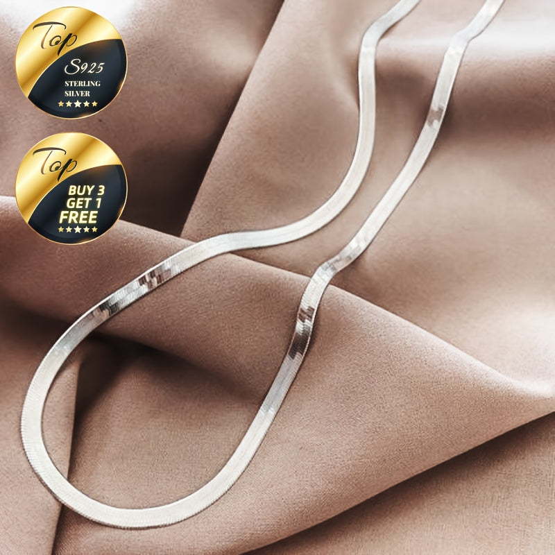 S925 Sterling Silvery Flat Snake Bone Chain Necklace, Sexy Clavicle Chain. Clean Fashionable Silvery Accessory. Ideal for Daily Wear And Parties And Holidays. Gift for Valentine's Day, Mother's Day, Anniversary,, Christmas, H