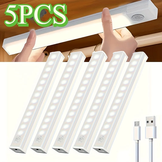 5pcs LED Cabinet Lights Rechargeable Indoor Motion Sensor Lights for Pantry, Closet, Kitchen, Bathroom Battery-Powered Magnetic Cabinet Lighting with USB Charging, Under Cabinet Lighting