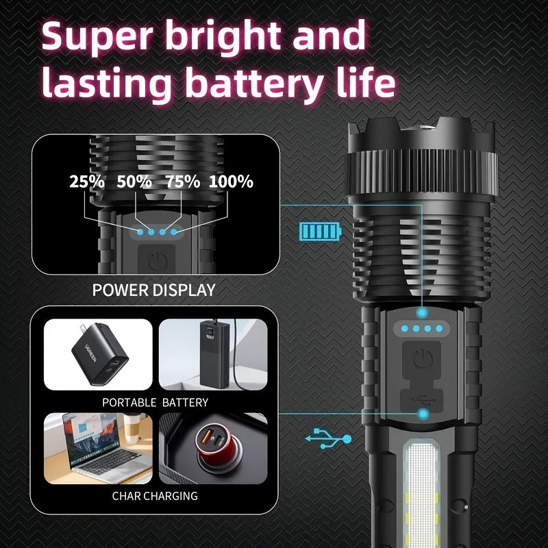 4 Pack USB Rechargeable Handheld LED Flashlights With COB