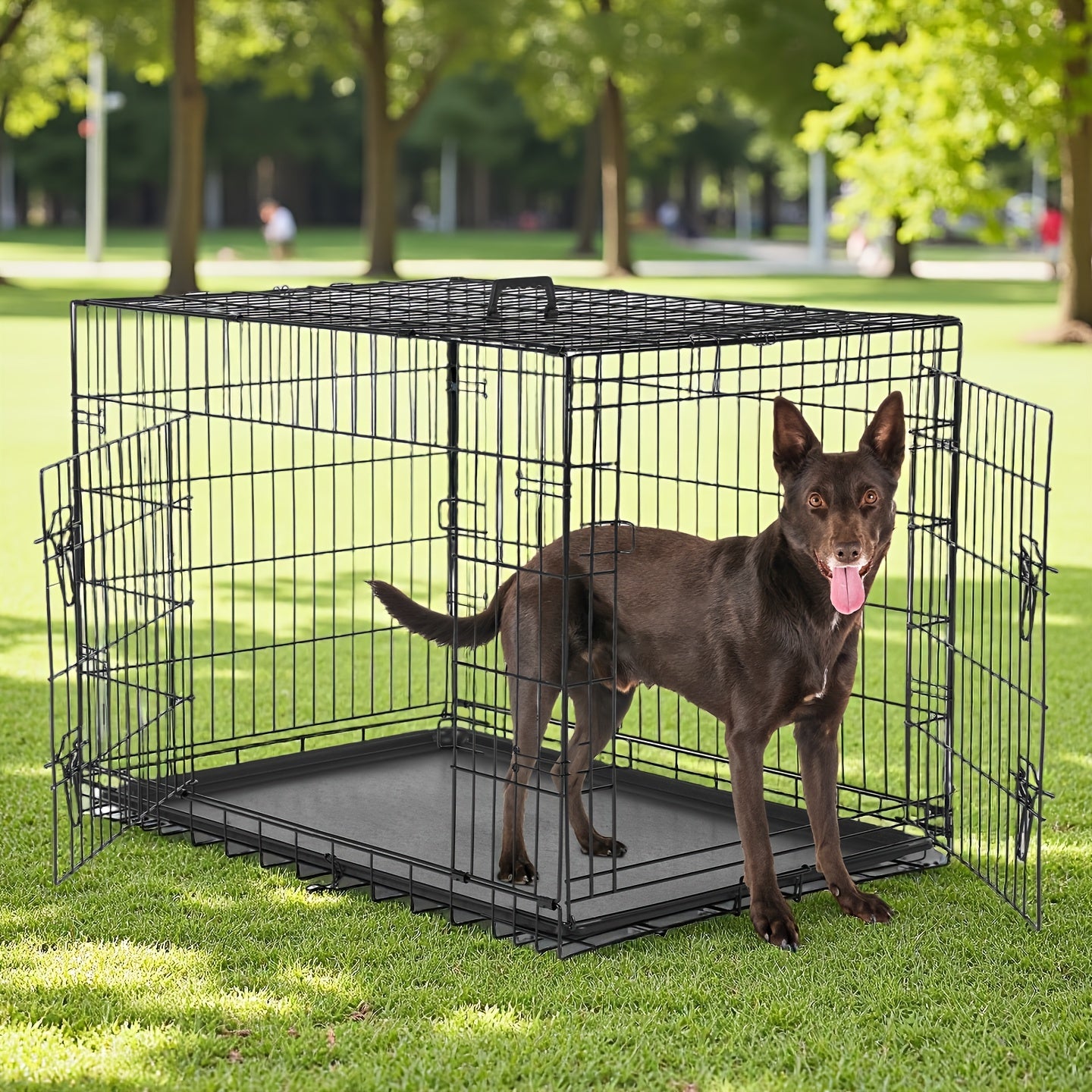 24/36/42/48-inch Pet Cage - Reinforced metal folding pet cage with dividers and removable tray. Portable dog crate suitable for indoor and outdoor use. Easy to carry and assemble on the go. An ideal choice for your pet cage n