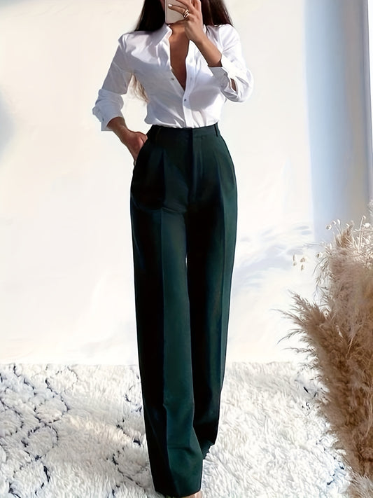 Elegant High-Waisted Women'S Trousers for Commuting And Daily Wear, Featuring Zipper Closure, Pressed Center Line, Straight Leg Design, And Pockets. Perfect for Christmas ( Not Included).
