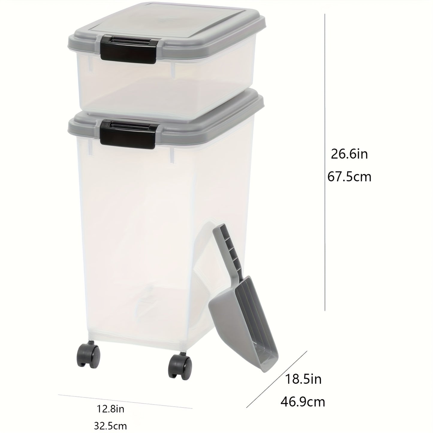 30 lbs & 11 lbs Combo Dog & Cat Food Storage Container - Heavy-Duty Airtight Pet Food Dispenser with Stackable Design, Bin & Scoop, Locking Latches & Smooth-Rolling Wheels - Large Capacity Dry Kibble, Treats Organizer (Multi-