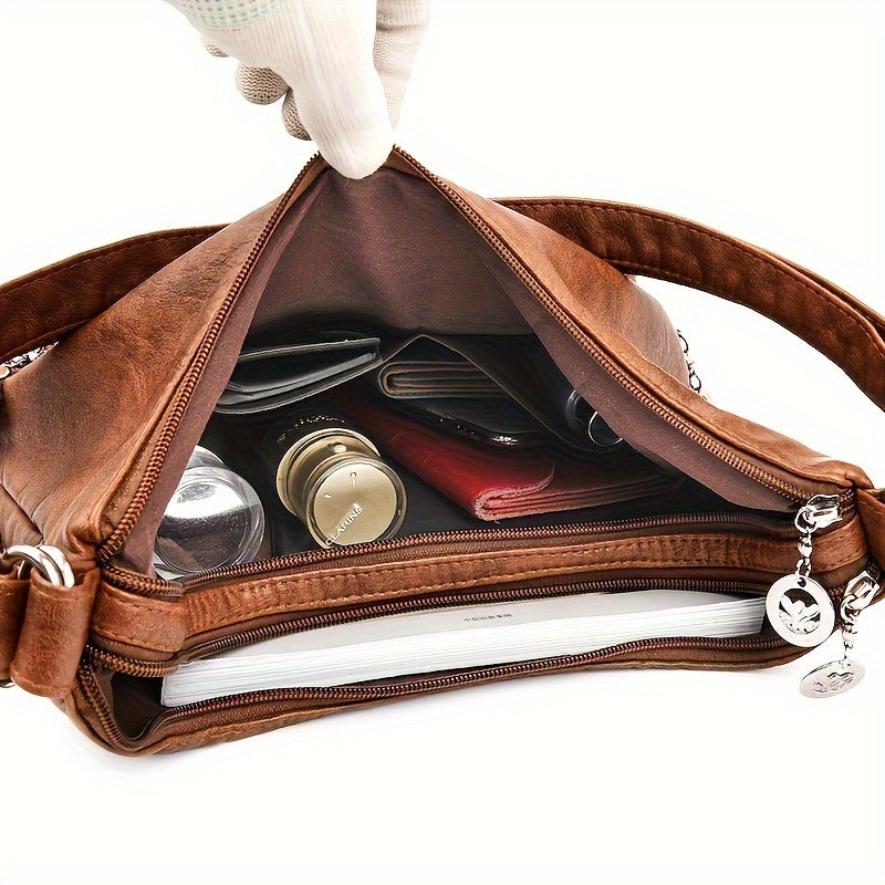 [Retro Soft Leather Bag] Large Capacity Retro Soft Leather Shoulder Bag - Fashion Casual Multi-purpose Diagonal Handbag