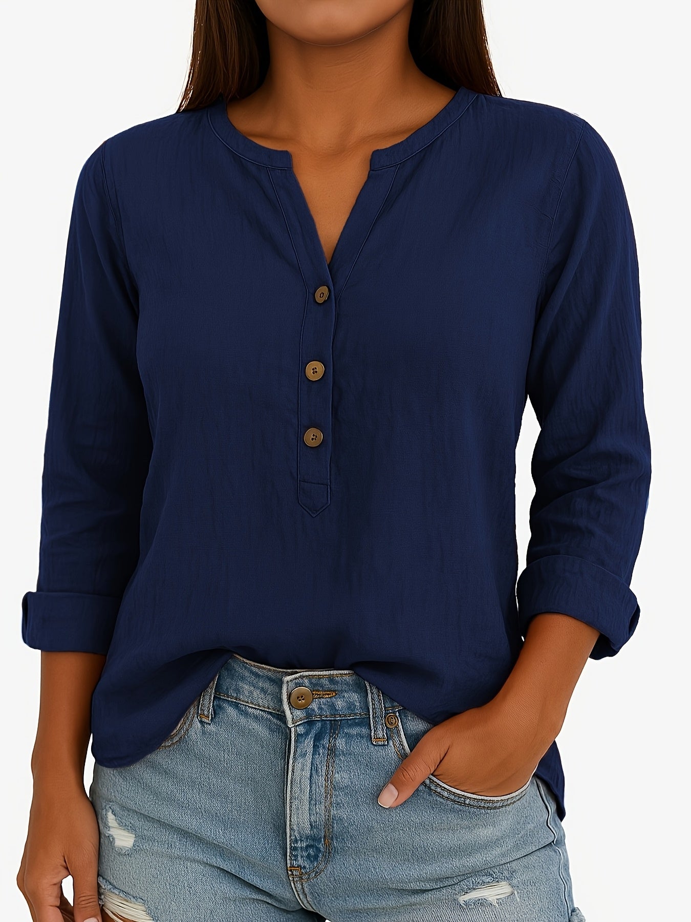 2/3pcs Ladies Elegant Linen Blend Short Sleeve V-Neck Shirt Four Seasons Can Wear