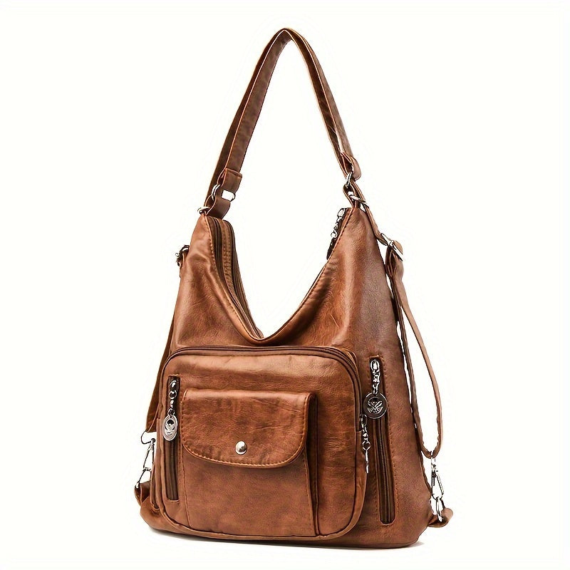 [Retro Soft Leather Bag] Large Capacity Retro Soft Leather Shoulder Bag - Fashion Casual Multi-purpose Diagonal Handbag