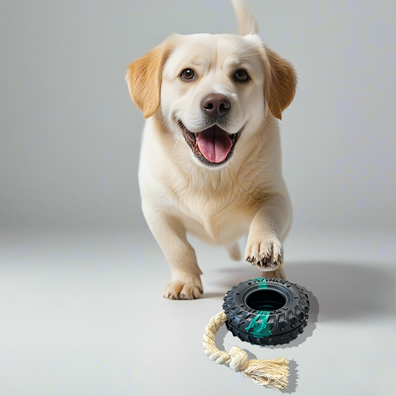 1pc Heavy-Duty Chew Proof Dog Chew Toy - Non-Toxic Rubber Tire with Rope Inside, for Aggressive Chewers - Interactive Chew Toy for Large Breeds, Tug-of-War, Fetch, and Solo Play - Durable Chewable Puppy Teething Gift for Dogs
